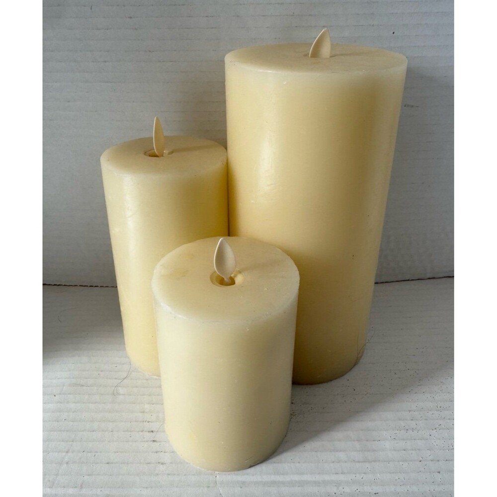 Set of 3 Luminara Flameless Scented Wax Candle Pillar Moving Wick Ivory 4”6”8”